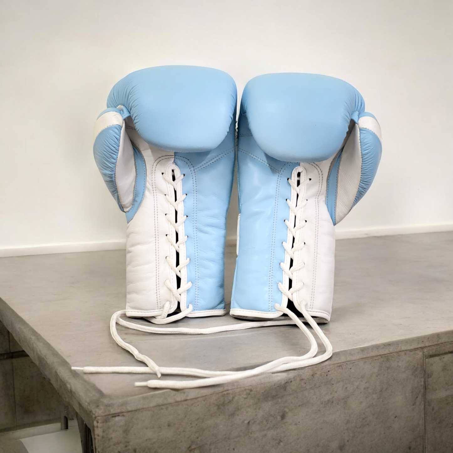 Blue ocean leather lace up gloves
