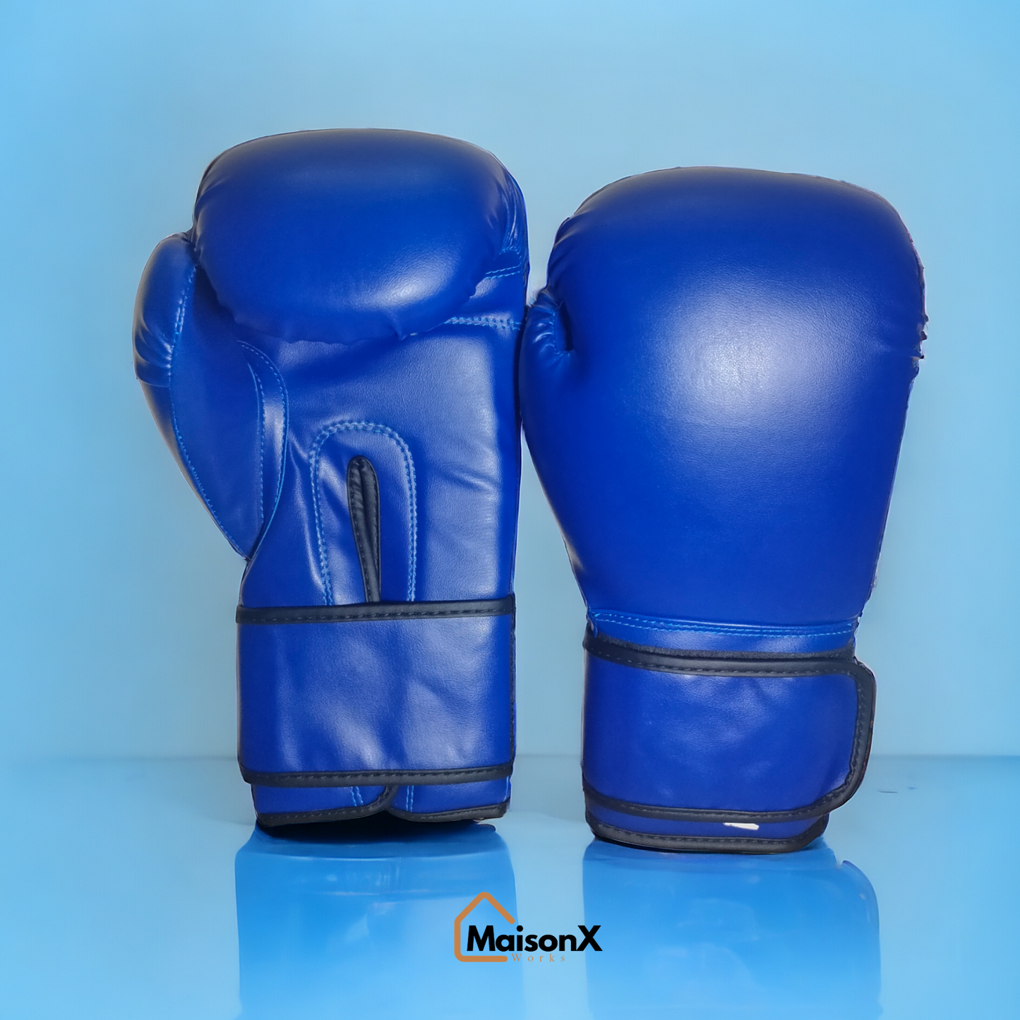 Blue Strike Leather Boxing Gloves