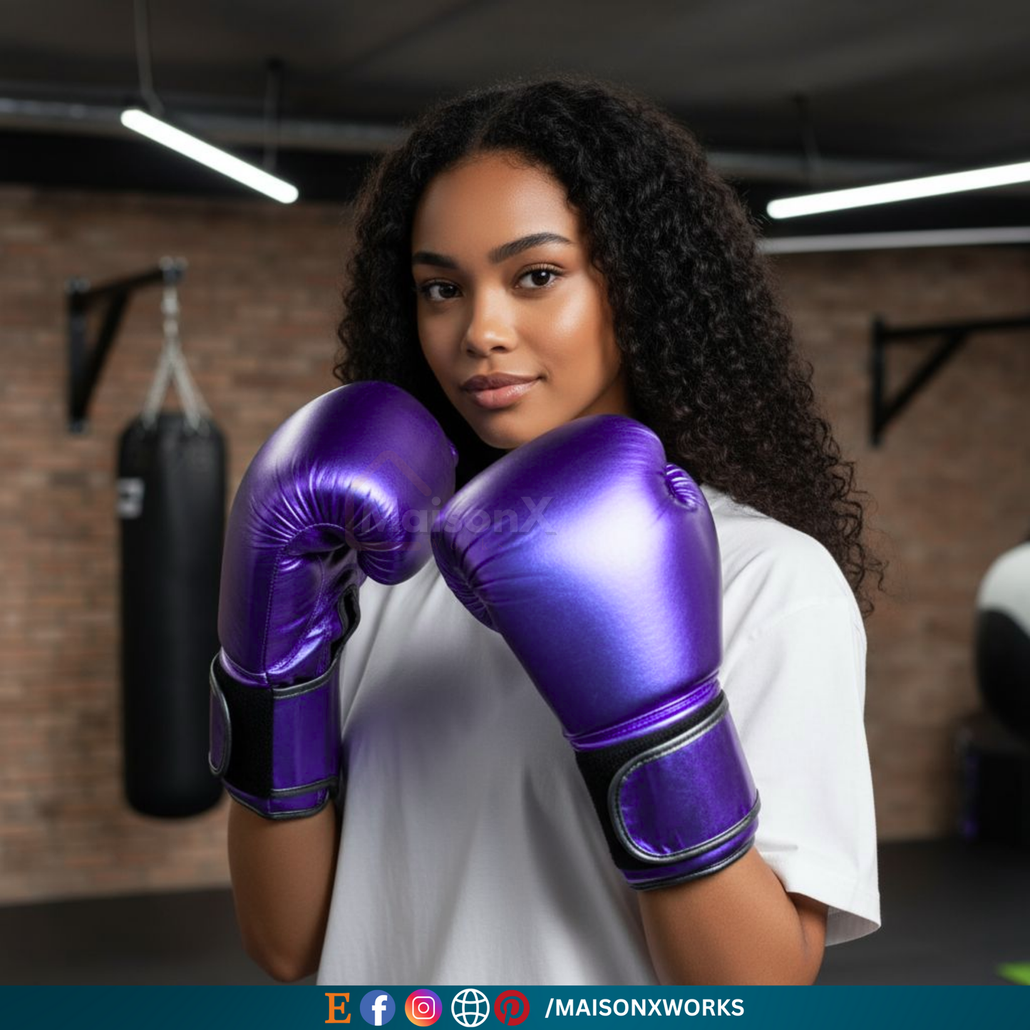 violet boxing gloves for women Side profile of the cowhide boxing bag, emphasizing its smooth, distressed leather texture and vintage appeal. The perfect Christmas gift for martial arts lovers, combining form, function, and lasting performance.