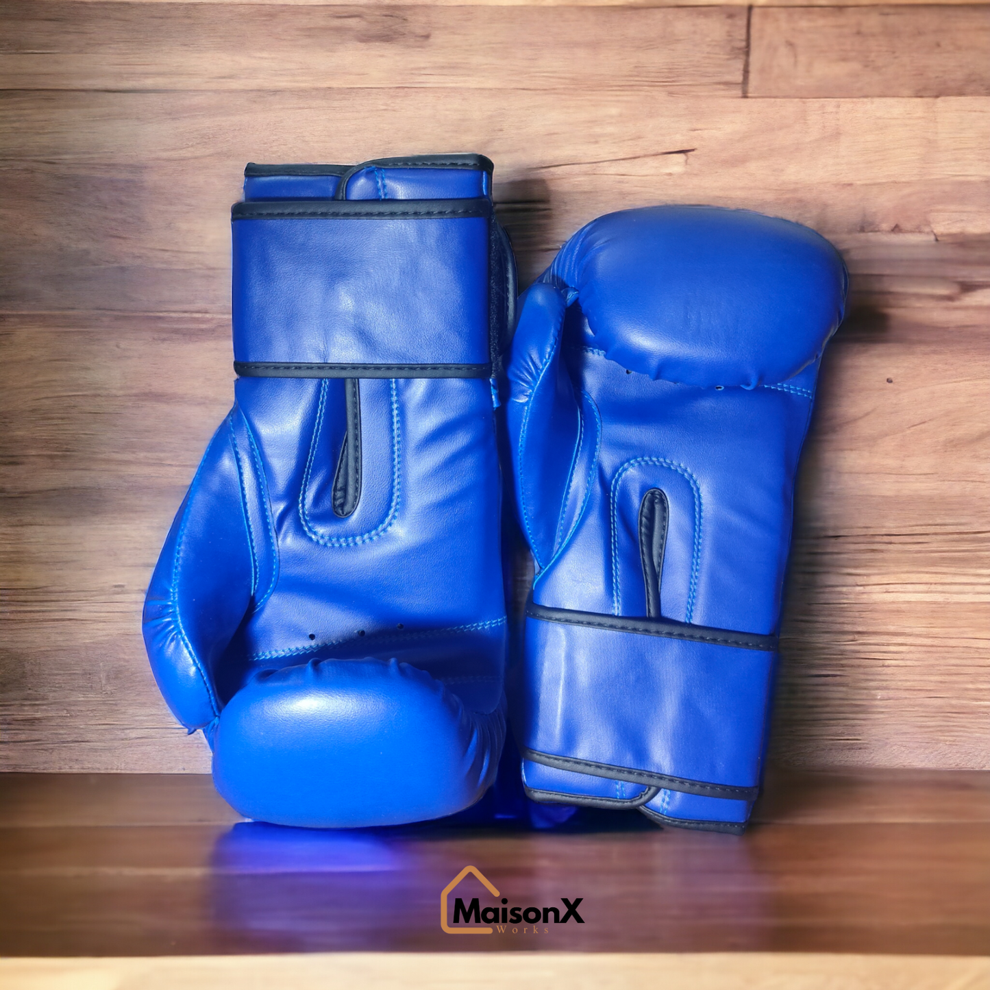 Blue Strike Leather Boxing Gloves