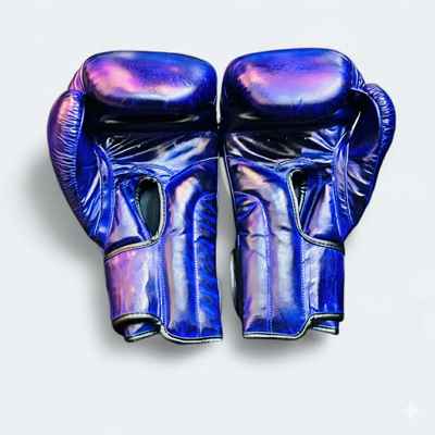 Violet/purple color vintage style leather boxing gloves against white background with subtle shadows, ergonomic style boxing gloves with velcro strap. avilable in all sizes especially designed for girls/women female boxers