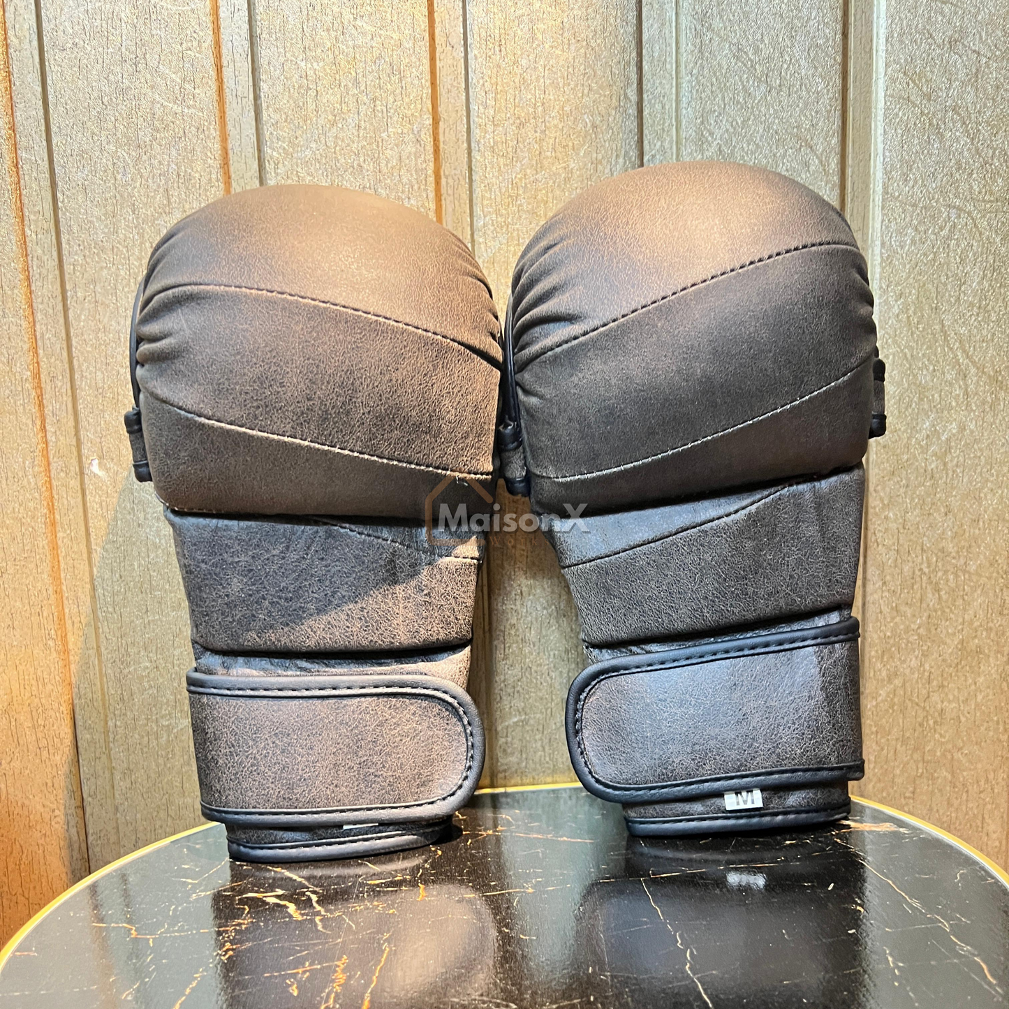 Dark lava leather hybrid gloves - MMA hybrid gloves