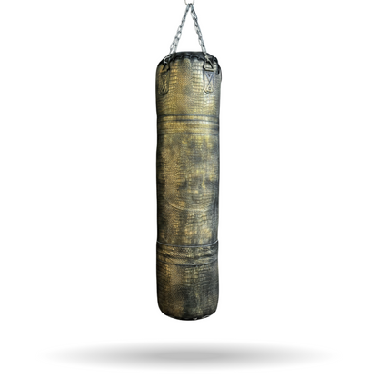golden leather crocodile punching ba. Punching bag, leather heavy bag, vegetable tan leather, aesthetic vintage leather punching bag, home gym decor, dual tone color, unique punching bag, best punching bag ever, Everlast like punching bag, RDX like punching bag, luxury punching bag, premium leather bag, handcrafted heavy bag, custom punching bag, genuine leather, antique style, retro boxing gear, rustic gym equipment, bespoke heavy bag, fitness gift, men's gift, boxing training, MMA workout, kickboxing bag,