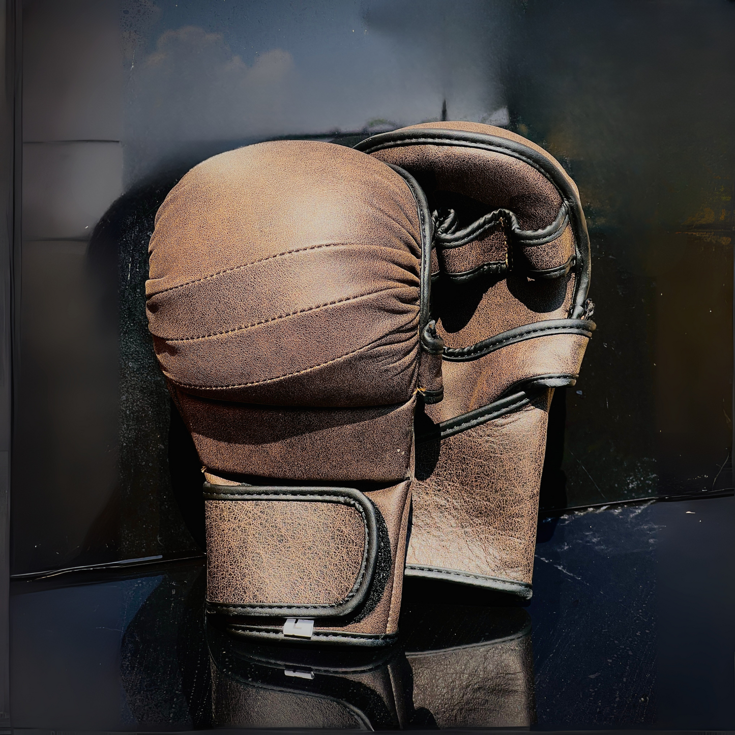 Dark lava leather hybrid gloves - MMA hybrid gloves