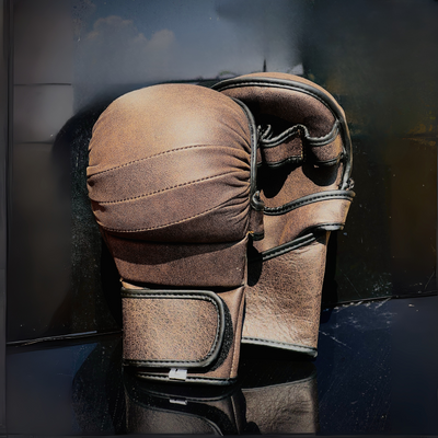 Dark lava leather hybrid gloves - MMA hybrid gloves
