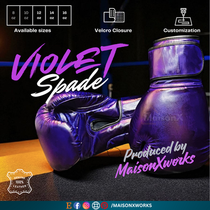purple boxing gloves Close-up of the top of the leather heavy bag, highlighting the sturdy metal hanging hardware and reinforced stitching. Ideal for gymnasts, kickboxers, and martial artists, providing unmatched strength and stability for rigorous workouts.