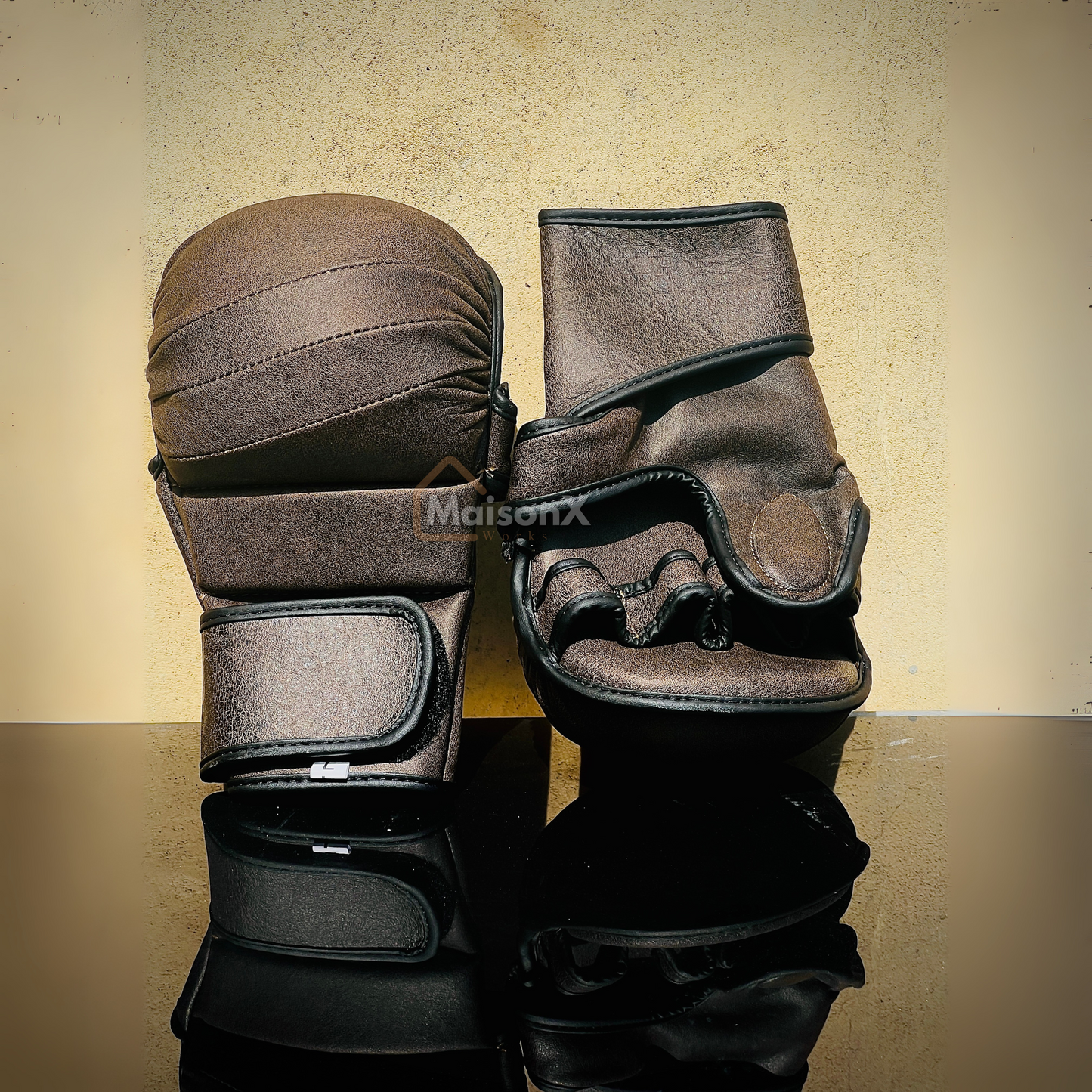 Dark lava leather hybrid gloves - MMA hybrid gloves