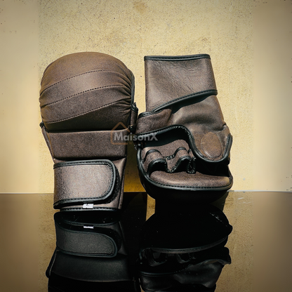 Dark lava leather hybrid gloves - MMA hybrid gloves