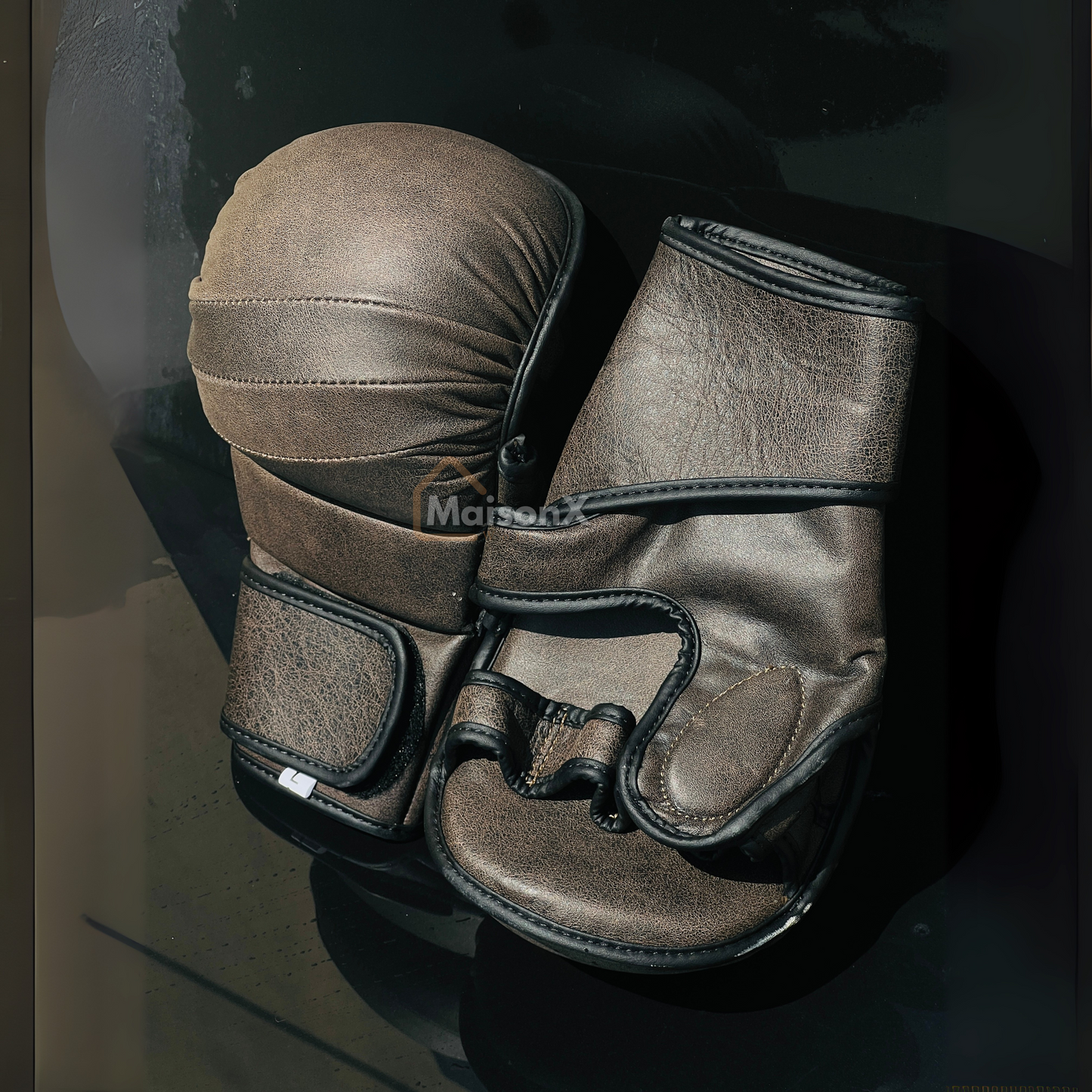Dark lava leather hybrid gloves - MMA hybrid gloves