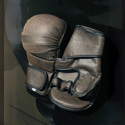 Dark lava leather hybrid gloves - MMA hybrid gloves