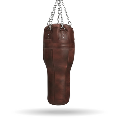 uppercut leather heavy bag hung with stainless steel chains aesthetic vintage leather punching bag for home gym and decor purpose. with dual tone color. the heavy bag with everlast and rdx like ppunching bag. best punching bag ever. very unique punching bag