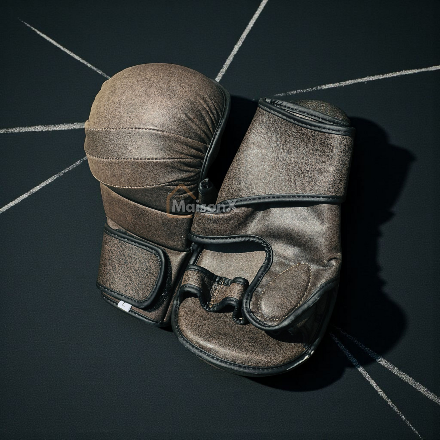 Dark lava leather hybrid gloves - MMA hybrid gloves
