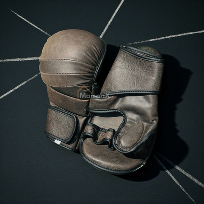 Dark lava leather hybrid gloves - MMA hybrid gloves