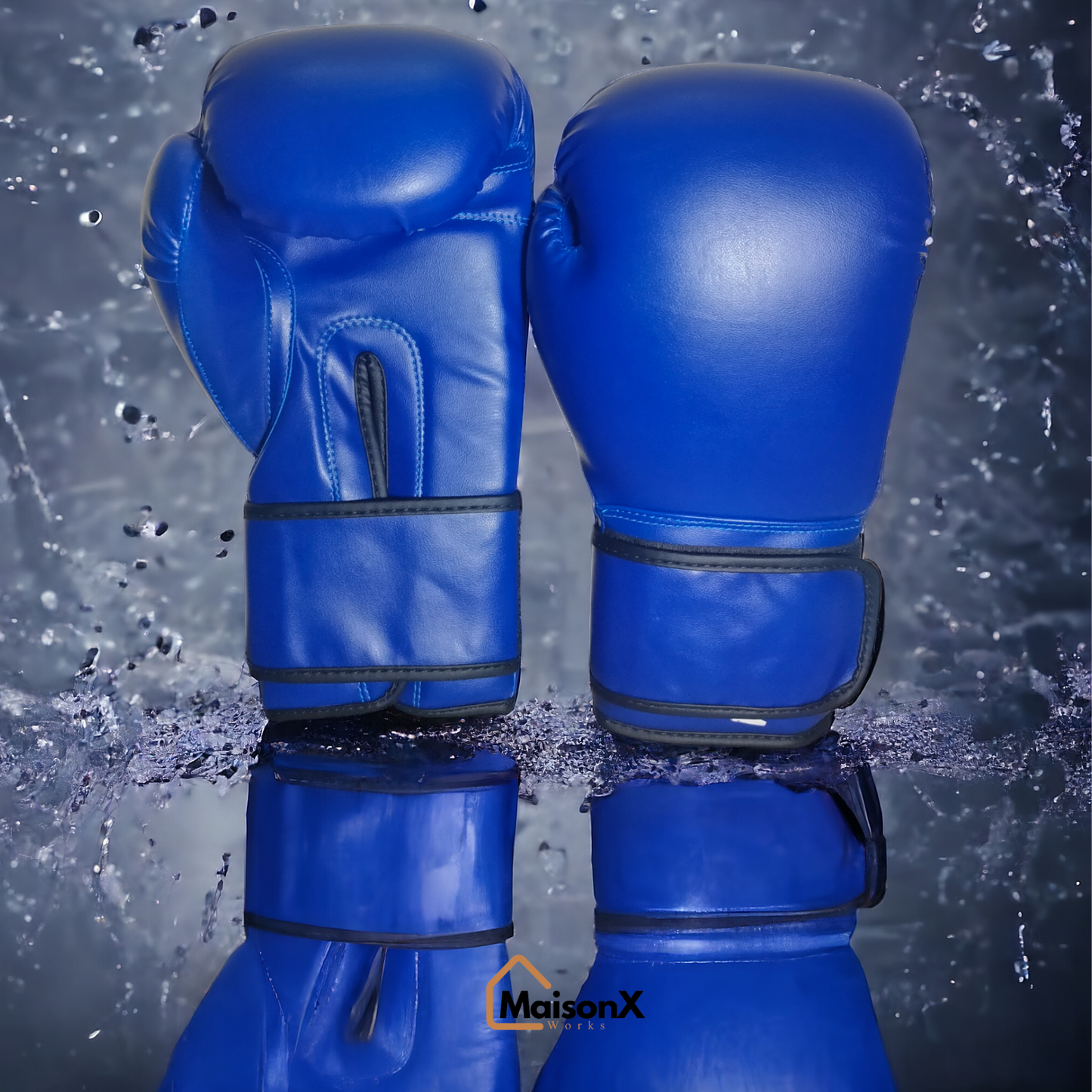 Blue Strike Leather Boxing Gloves