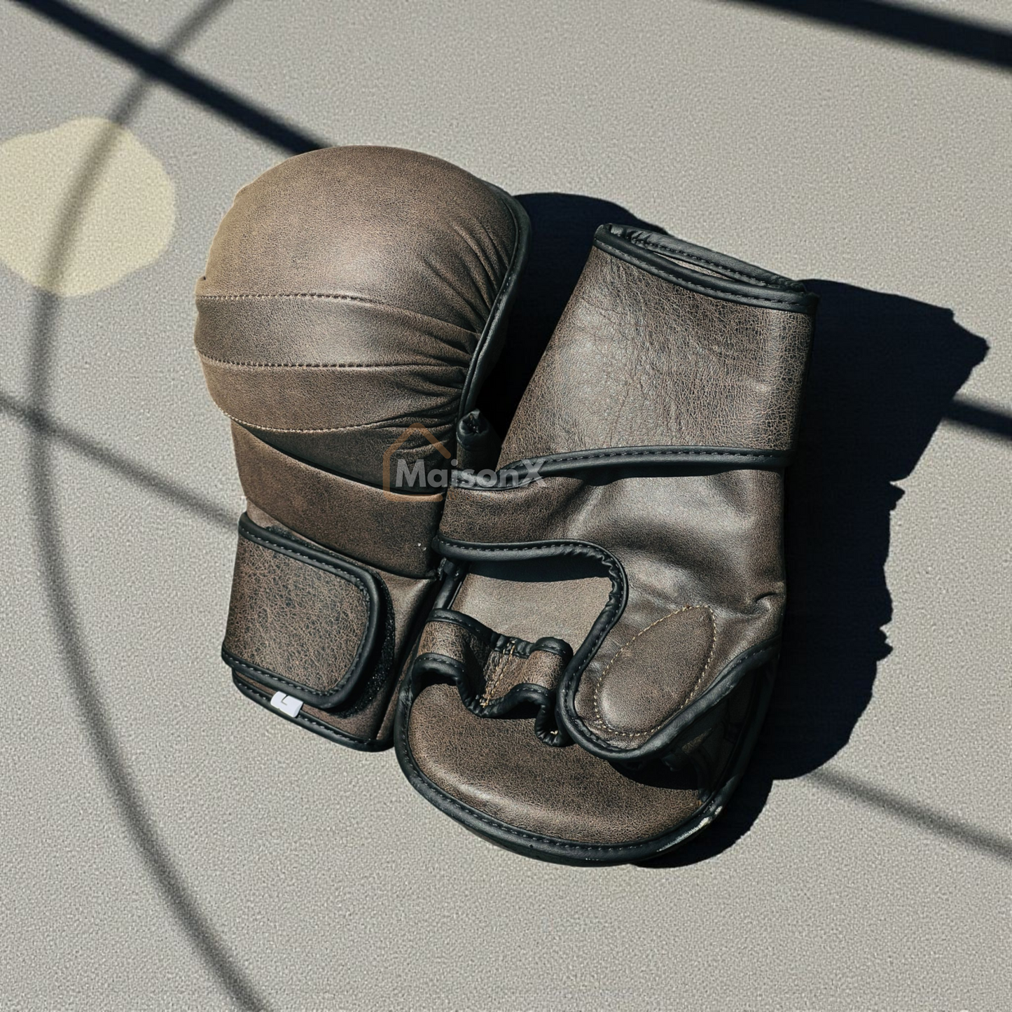 Dark lava leather hybrid gloves - MMA hybrid gloves