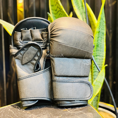 Dark lava leather hybrid gloves - MMA hybrid gloves
