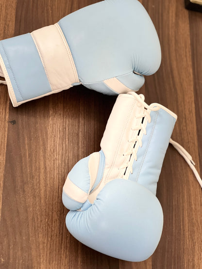 Blue ocean leather lace up gloves