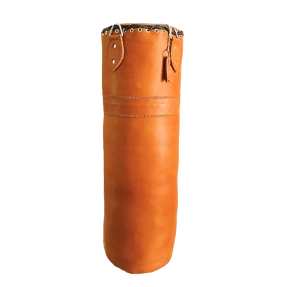 orange leather boxing bag for workouts
