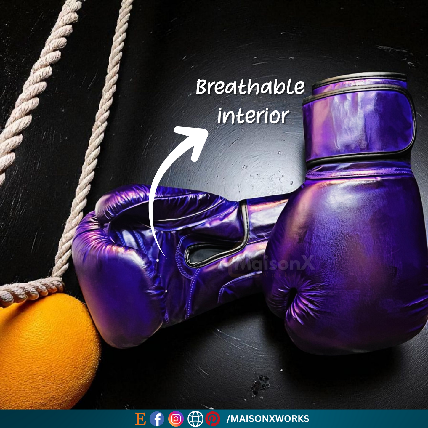 purple and violet boxing gloves made of leather laying in the boxing ring
