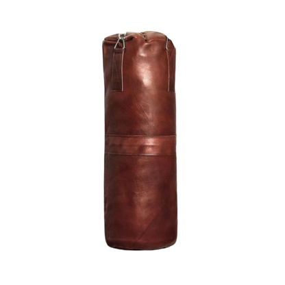 The Blood-Fang Pro Punching Bag is an unfilled punching bag designed for Boxing Training Equipment and MMA Kickboxing Bag workouts, crafted from genuine leather heavy bag material, featuring a stunning vintage leather punching bag finish. This heavy-duty cowhide handmade heavy bag includes professional steel chain fasteners for secure mounting and is ideal Gym Workout Gear.
