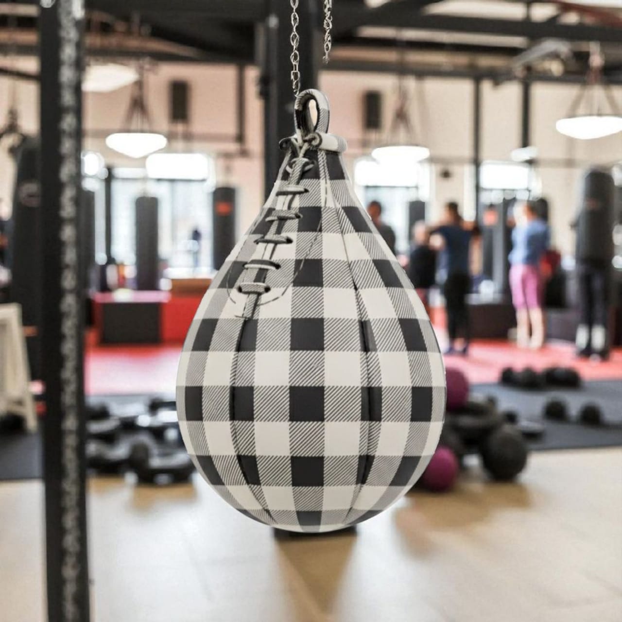 Gingham patter leather speed ball. unique speed ball for gym lovers. one of a kidn speed ball
