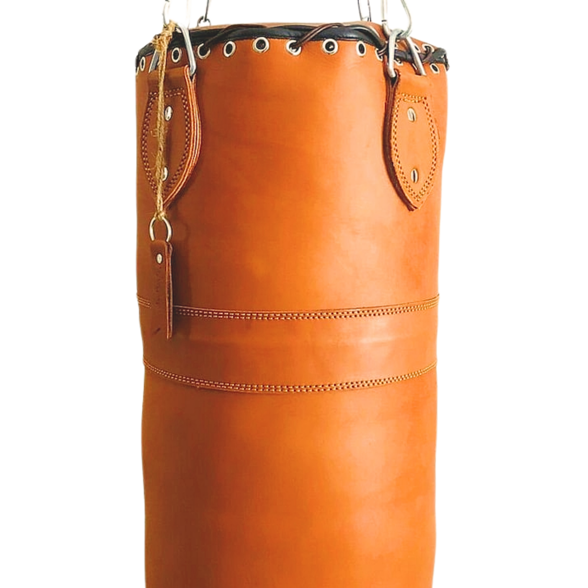 closeup of leather punching bag handmade, real cowhide leather